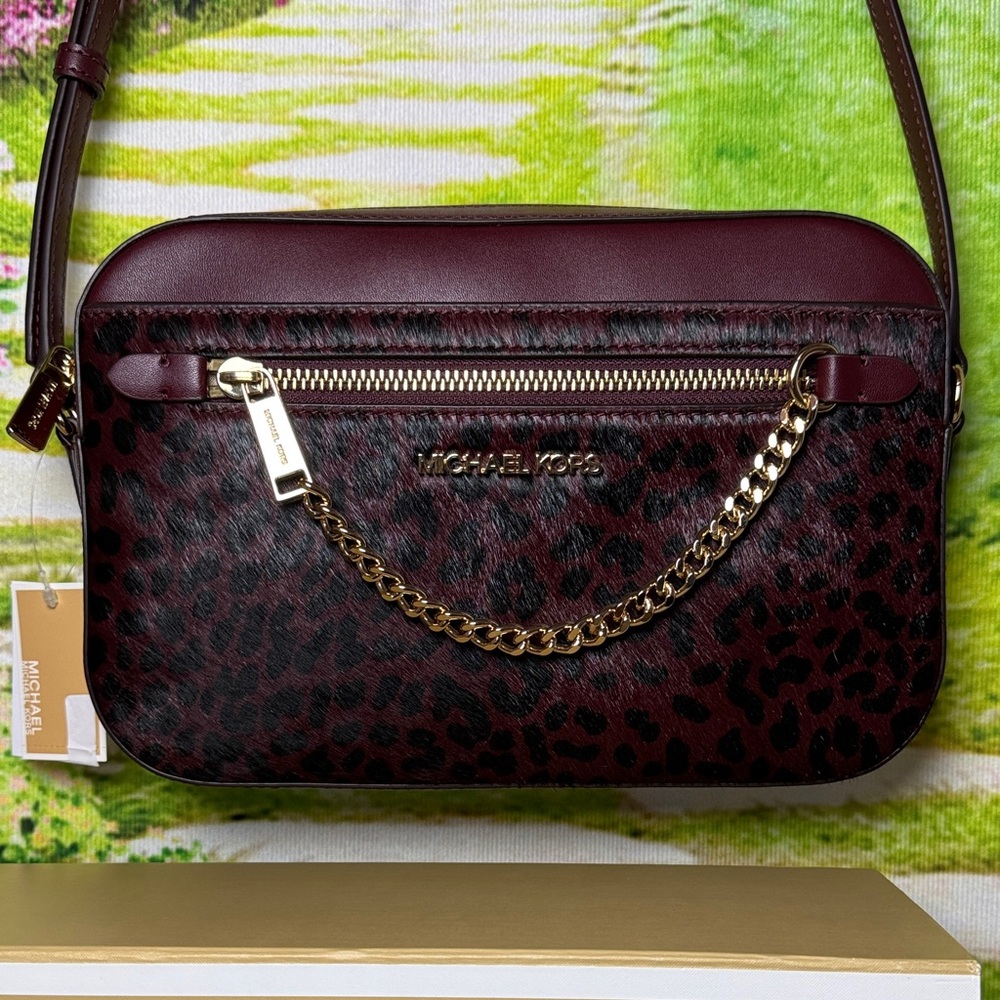 Michael Kors Dark Red / burgundy/ oxblood jet set Animal Print Crossbody Bag - Picture 2 of 16